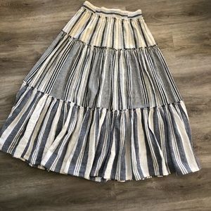 J Crew XS heavy cotton blue multi stripe skirt, elastic back waist. Fits large.
